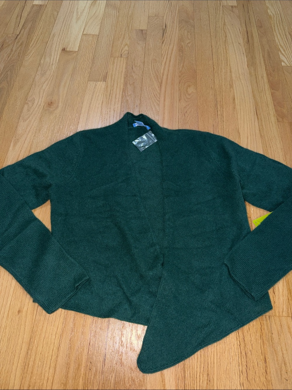 NWT White + Warren Bottle Green Open Front Cashmere Cardigan Sz L